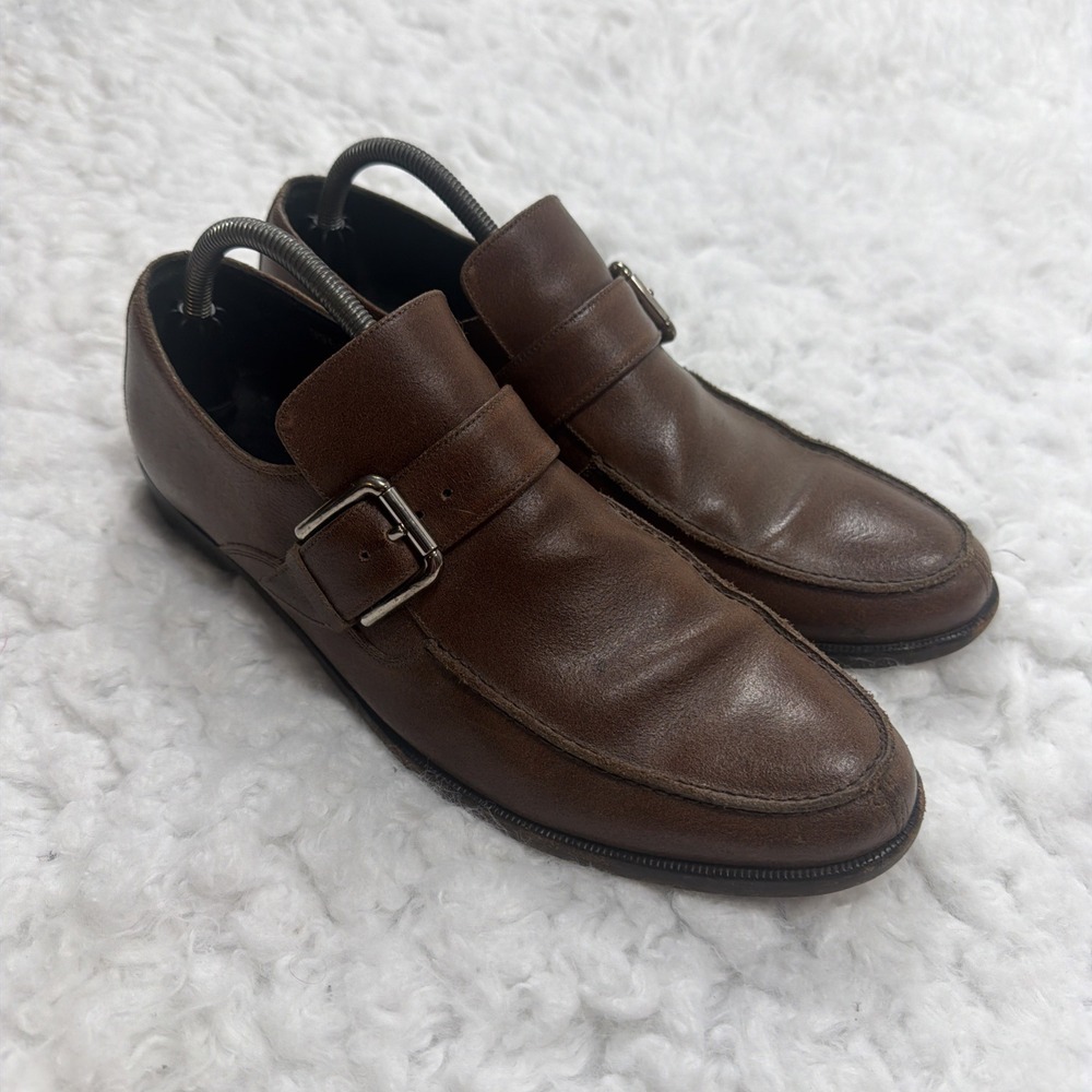 DOLCE & GABBANA US sz 8.5 Brown Leather Monk Strap Dress Shoes Italy Wedding Men